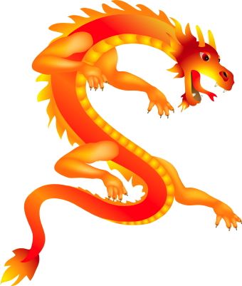 Clip Art Of A Jumping And Roaring Orange Dragon 