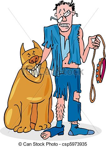 Clipart Vector Of Bad Dog And His Battered Owner   Illustration Of Bad
