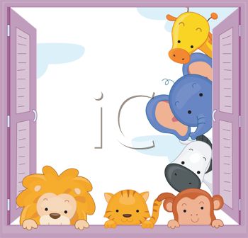 Cute Baby Animals Looking In A Window   Royalty Free Clip Art Image
