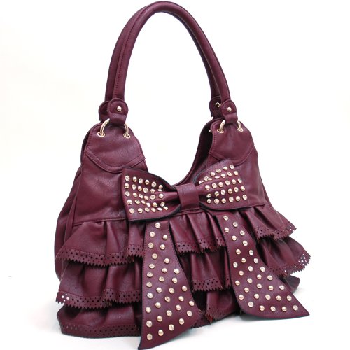 Designer Inspired Ruffled Fashion Shoulder Handbag W  Rhinestone