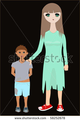 Drawing Of Poverty Children In Torn Clothing  Different Races One Boy    