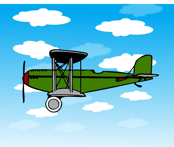 Green Biplane In Clouds Clip Art At Clker Com   Vector Clip Art Online