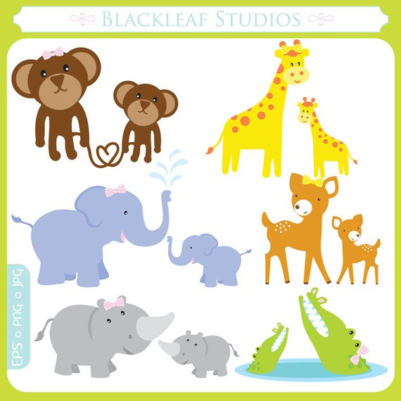 Items Similar To Mother And Baby Jungle Animals Clipart Set Digital