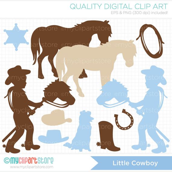 Little Cowboy Silhouette Clip Art   Digital Clipart   Instant Download