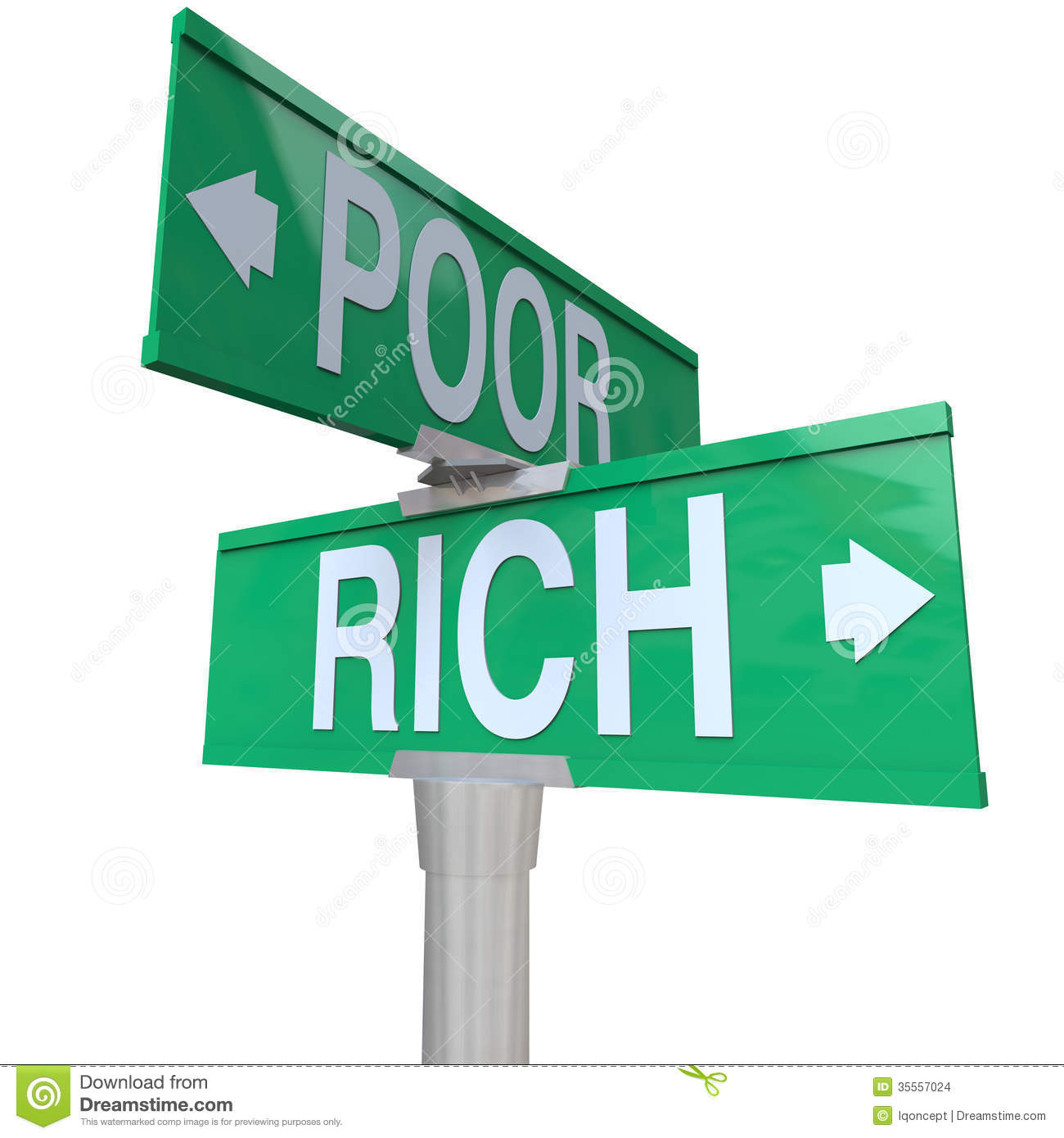 Poor Words On A Green Two Way Street Or Road Signs Pointing To Poverty    