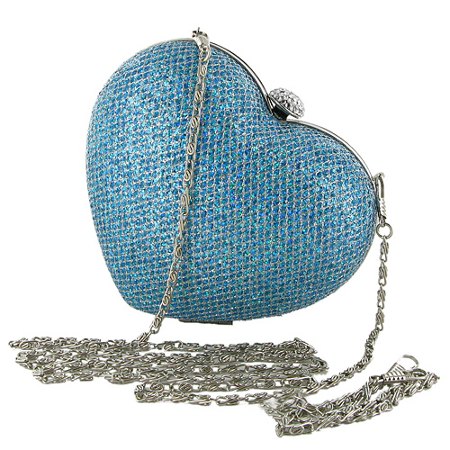 Public Desire   X30 Womens Cute Blue Glitter Clutch Heart Purse Bag