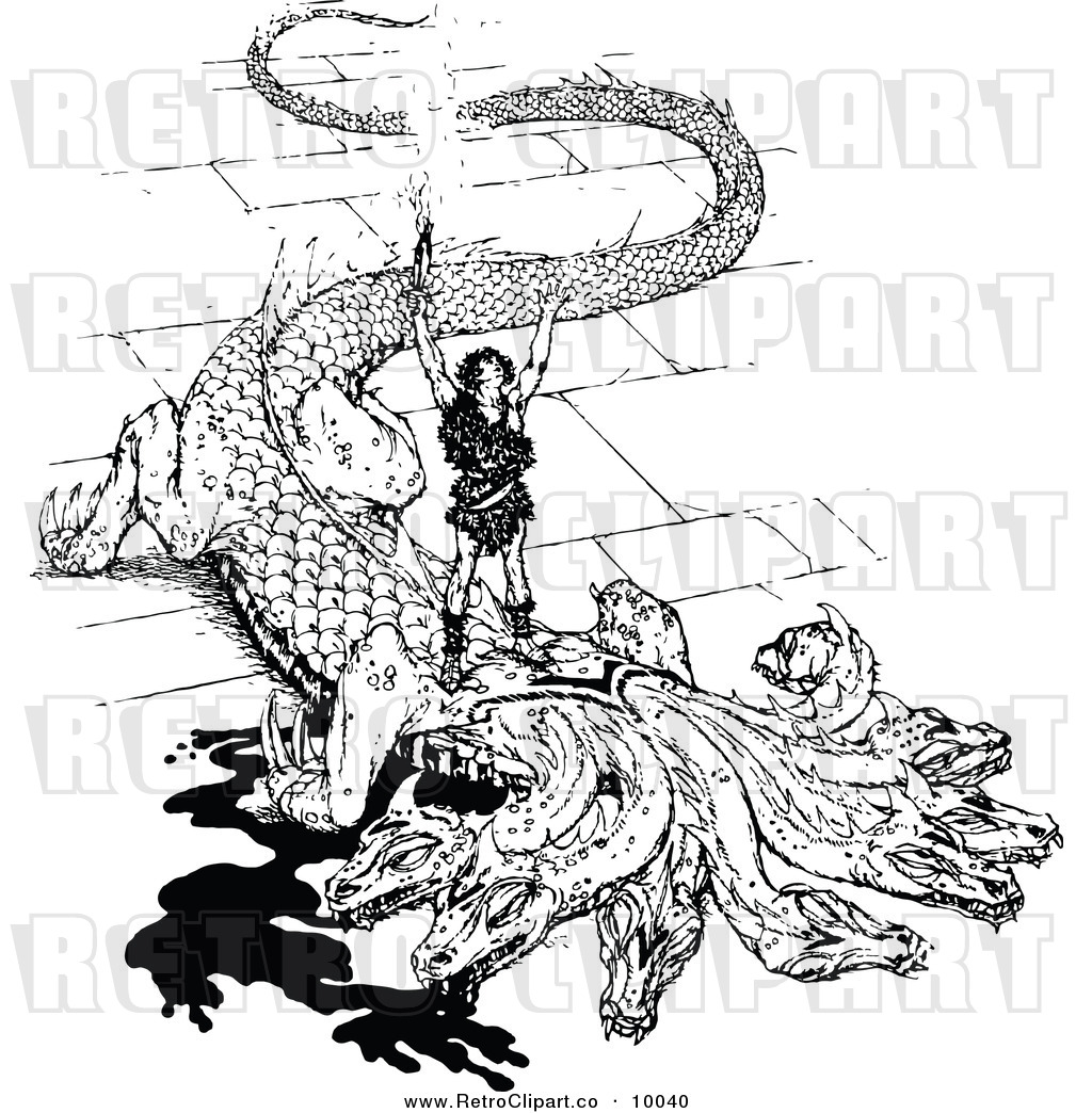Vector Clipart Of A Retro Black And White Dragon Slayer By Prawny