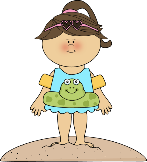 Beach Girl With Frog Float Clip Art   Beach Girl With Frog Float Image