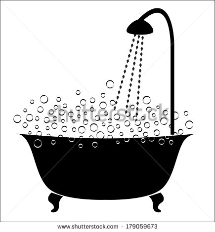 Black And White Bath With Bubbles And Shower   Stock Vector