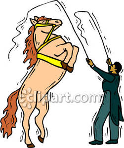 Circus Horse And His Trainer Doing A Trick   Royalty Free Clipart    