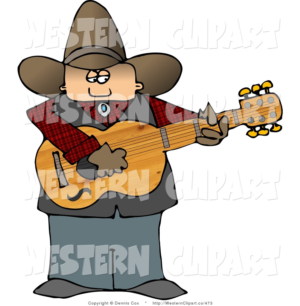     Clip Art Of A Country Cowboy In A Hat Playing An Acoustic Guitar