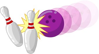 Clip Art Of A Purple Bowling Ball Striking Two Bowling Pins