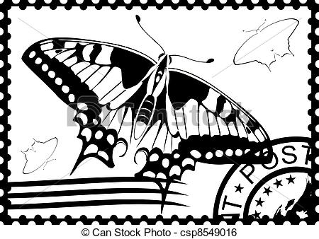 Clip Art Vector Of Postage Stamp From Swallowtail   Postage Stamp With