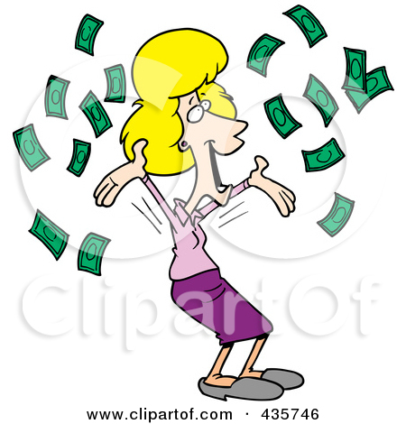 Clipart Illustration Of A Happy Blond Businesswoman With Falling Cash