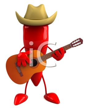 Clipart Image  3d Chili Pepper Playing Guitar Wearing A Cowboy Hat