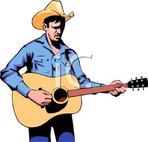 Cowboy Strumming A Guitar   Royalty Free Clipart Picture