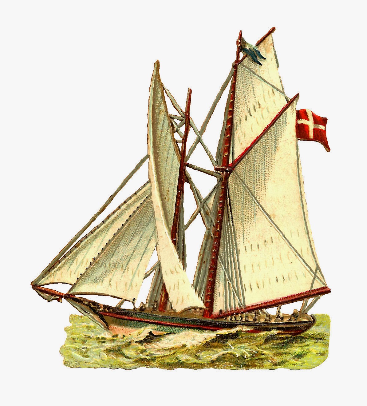 Free Ship Graphic  Antique Clip Art Of Sailing Ship With Denmark Flag