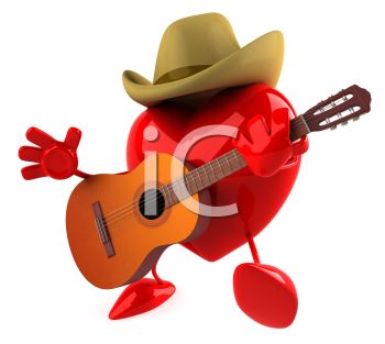 Heart Playing Guitar Wearing A Cowboy Hat Royalty Free Clipart Image