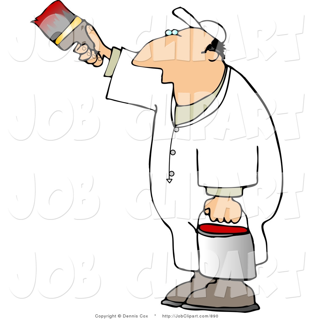 Job Clip Art Of A Man Painting A White Vertical Surface With Red Paint    
