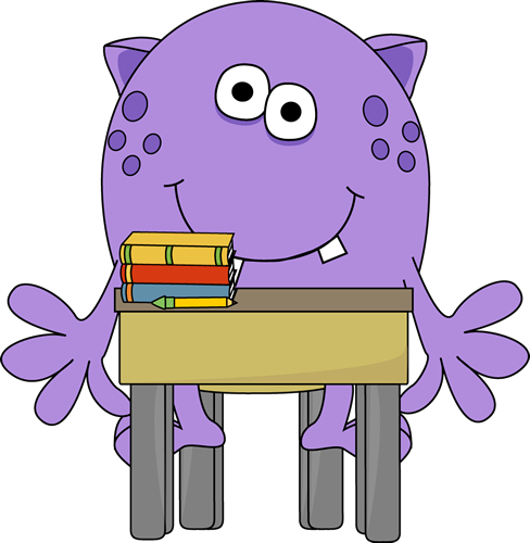 Monster In School Clip Art Image   Purple Monster Sitting At A School