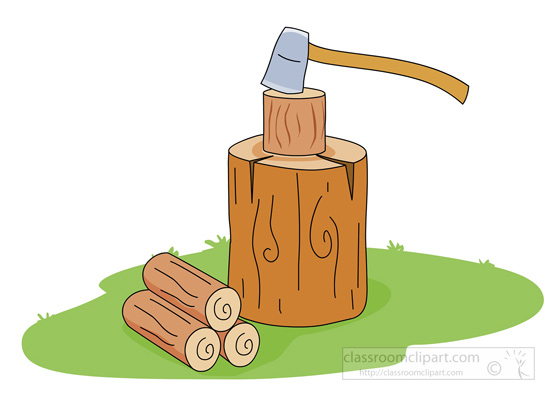 Objects   Whole Log Cut Wood Pieces With Axe   Classroom Clipart