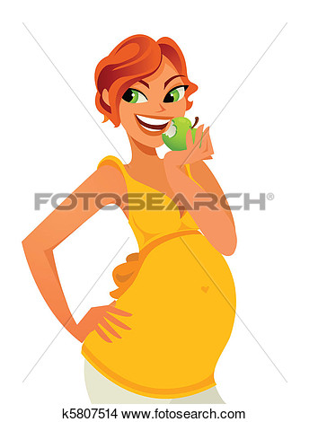Pregnant Eating Apple View Large Clip Art Graphic