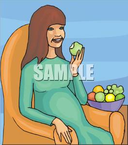 Pregnant Woman Sitting Down Eating An Apple   Royalty Free Clipart
