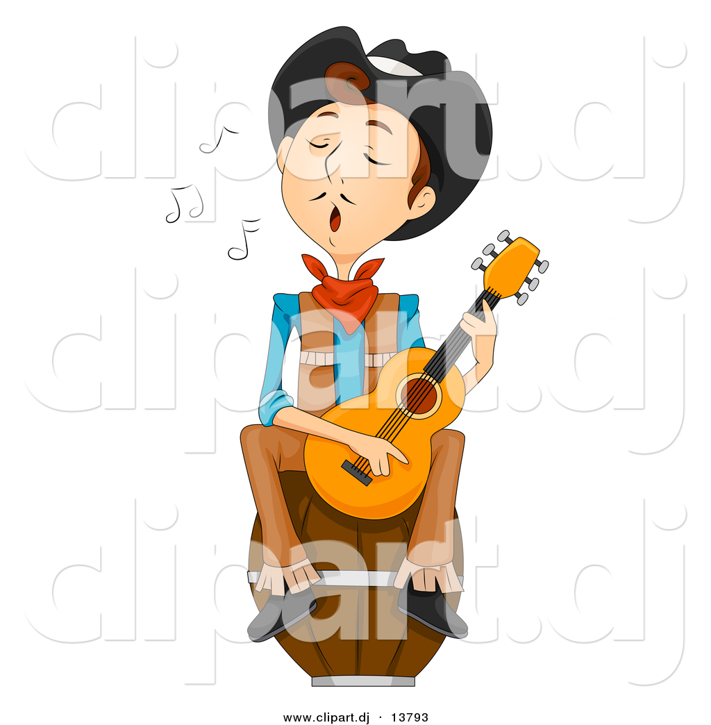 Preview  Vector Clipart Of A Wild West Cartoon Cowboy Playing A Guitar