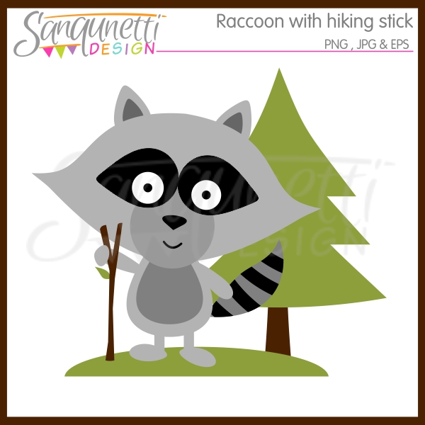 Raccoon With Hiking Stick Clipart