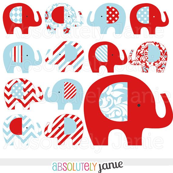 Red Blue Baby Elephant Digital Clipart   Clip Art