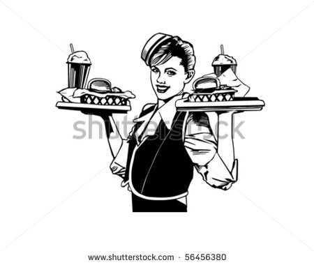 Retro Waitress   Clip Art   Stock Vector