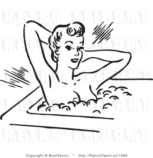 Royalty Free Black And White Retro Vector Clip Art Of A Relaxed Woman