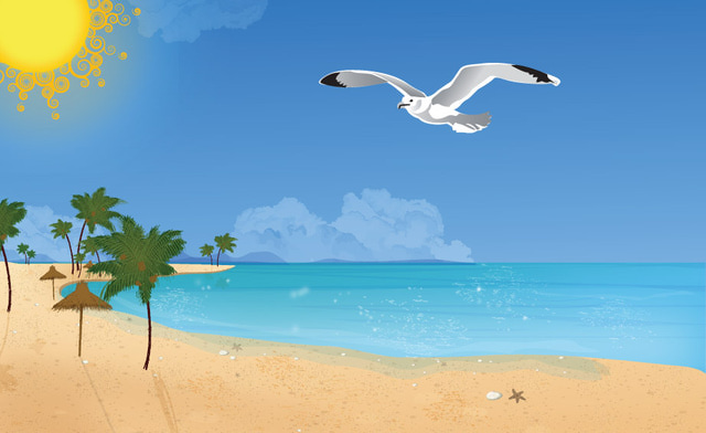 Summer Beach With Seagull Clip Art
