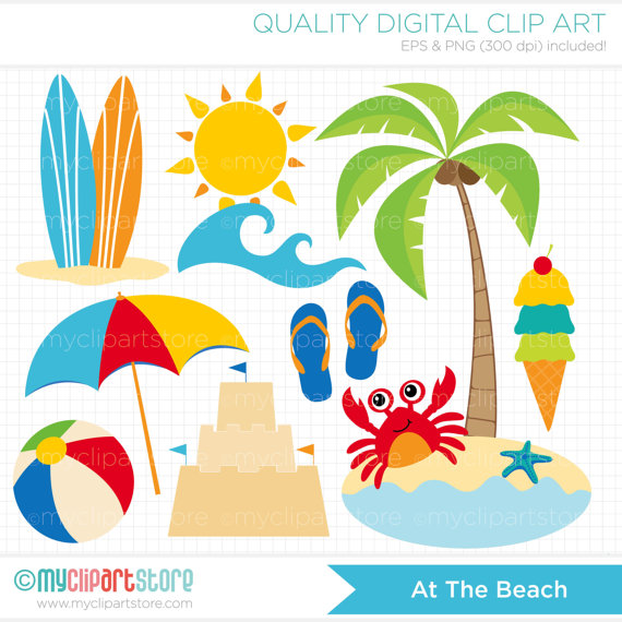 Summer Clipart   A Day At The Beach Clipart   Digital Clipart