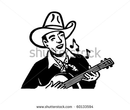 Vector Download   Cowboy Playing Guitar   Retro Clip Art