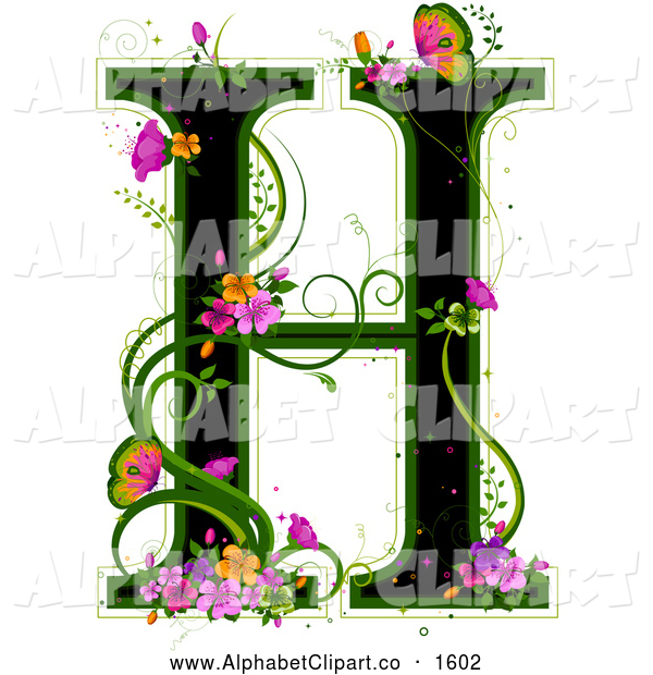 Vector Illustration Of A Capital Letter H With Colorful Flowers And
