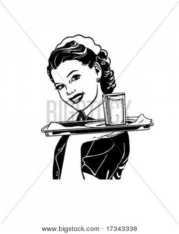 Waitress With Tray   Retro Clip Art Stock Vector   Stock Photos