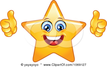 1069127 Clipart Happy Star Emoticon Holding Two Thumbs Up Royalty Free    