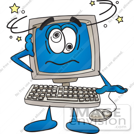26236 Clip Art Graphic Of A Desktop Computer Cartoon Character