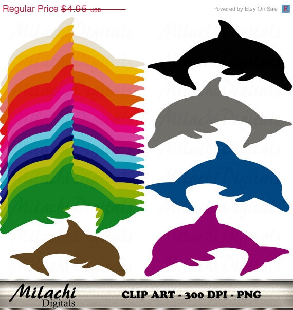 80  Off Sale Rainbow Dolphin Digital Clip Art   Commercial Use