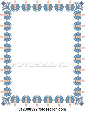 Blue And Orange Pretty Flower Victorian Border View Large Clip Art    