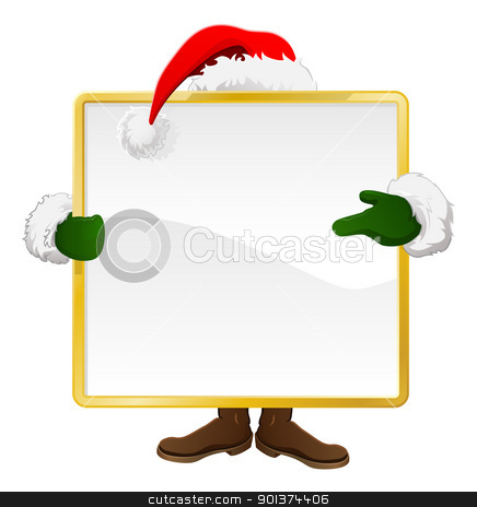 Christmas Sign Stock Vector Clipart Santa Standing Behind A Christmas