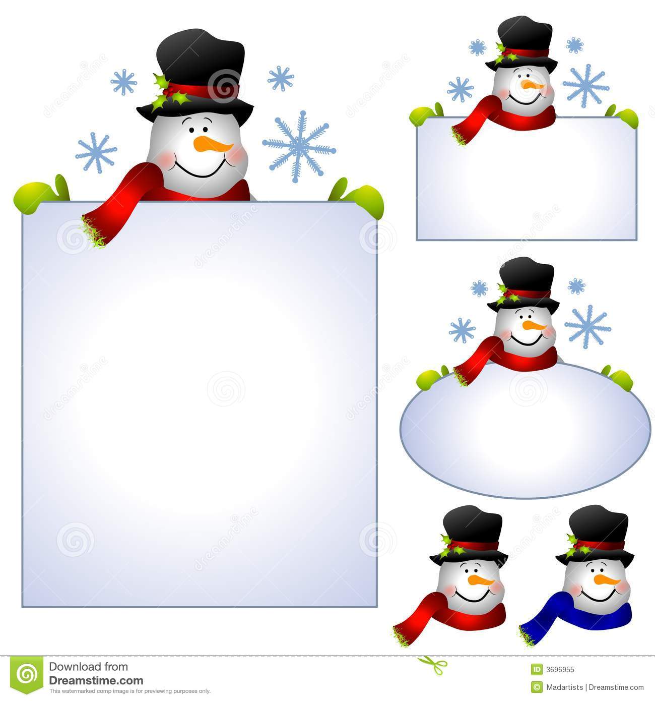 Clip Art Illustration Of Your Choice Of 5 Snowman Images Featuring