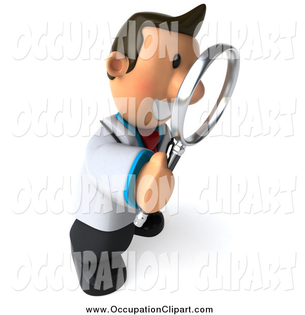 Clip Art Of A 3d Male Doctor Using A Magnifying Glass By Julos    3158