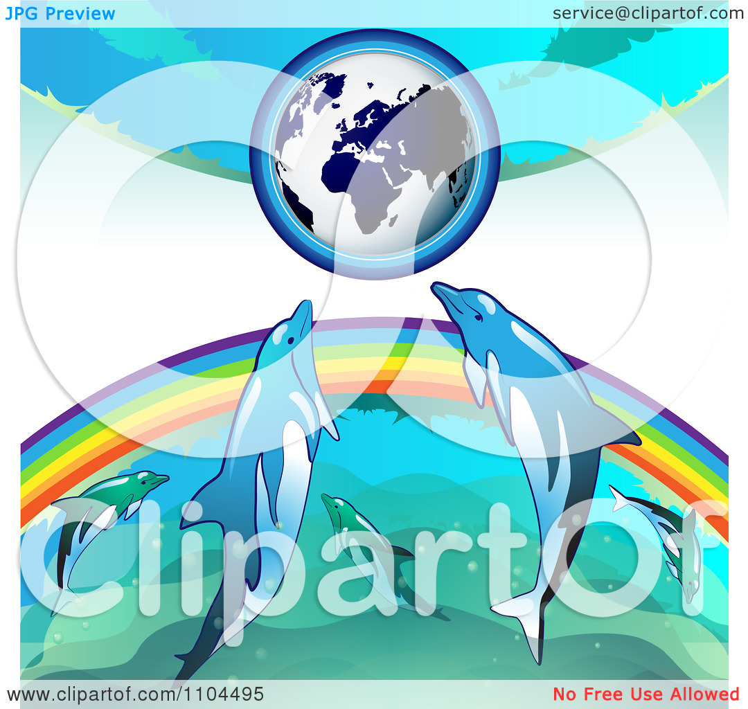 Clipart Globe With A Rainbow And Dolphins 1   Royalty Free Vector