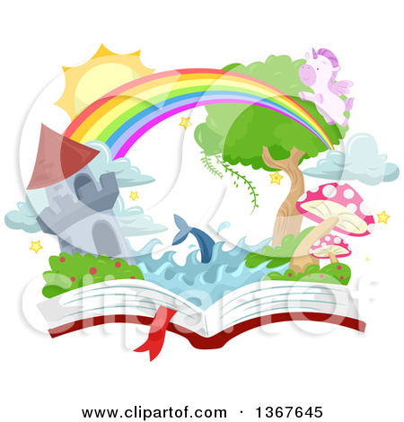 Clipart Of A Castle Tower Rainbow Dolphin Pegasus And Fantasy Land