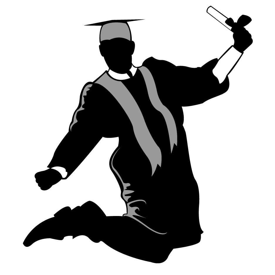 Happy Graduate Silhouette Jumping In The Air   Free Vector