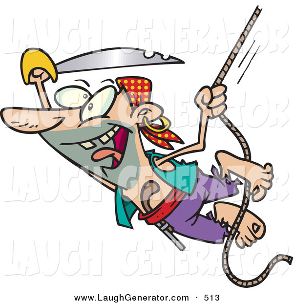 Humorous Clip Art Of An Outgoing Pirate With A Sword Swinging On A    