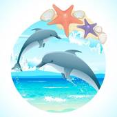 Jumping Dolphins   Royalty Free Clip Art