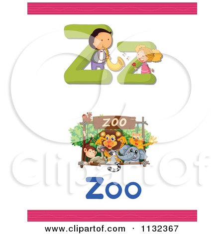 Letter Z Word And Zoo Scene   Royalty Free Vector Clipart By Colematt